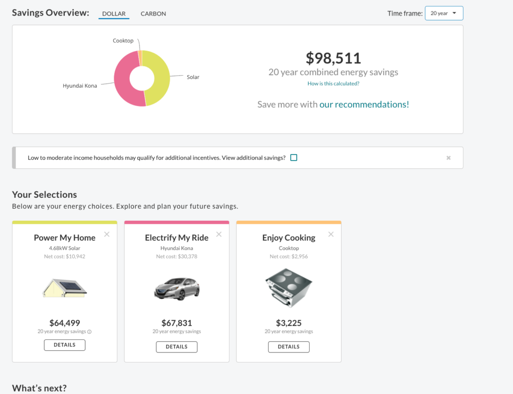 Savings overview screenshot