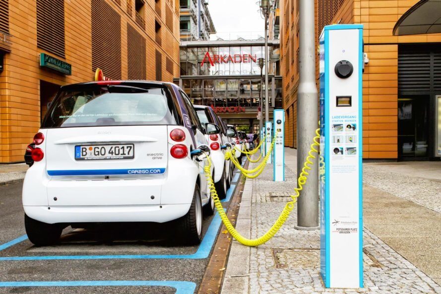 EV Car plugged in on the street