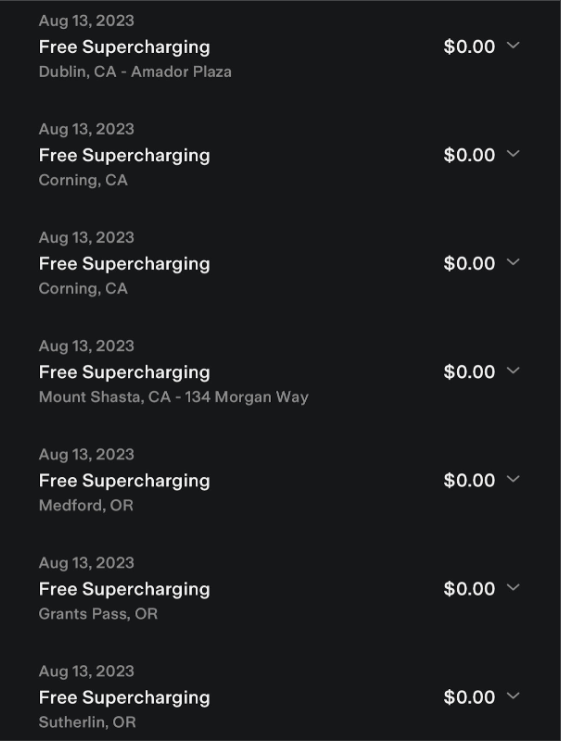 screenshot of charging stops